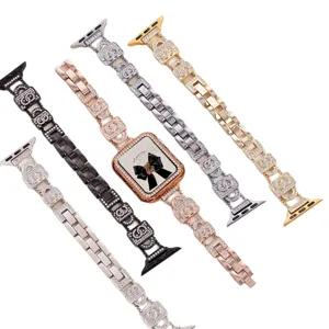 Luxury metal rhinestones Apple Watch band compatible with iWatch series 8 9 10 women fashion