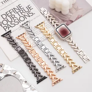 Elegant metal watch band compatible with Apple Watch, stylish chain design for women.