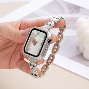 Sparkling rhinestone metal watch band for Apple Watch featuring cute panda links.