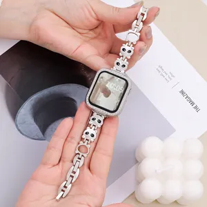 Metal Panda Hollow Out Watch Strap Rhinestone Smart Watch Band Compatible With Apple Watch