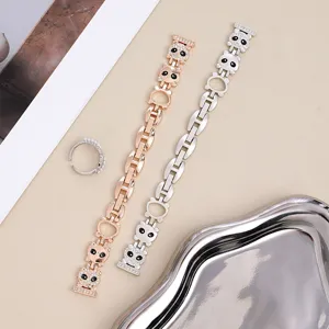 Metal Panda Watch Band for Apple Watch Luxury Hollow Chain Strap Replacement Sparkling Rhinestones