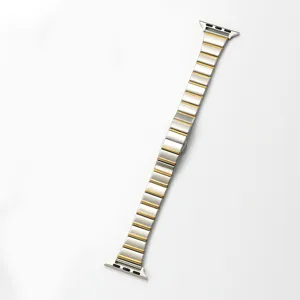 Stainless steel metal watch band compatible with Apple Watch, dual-tone link bracelet style.