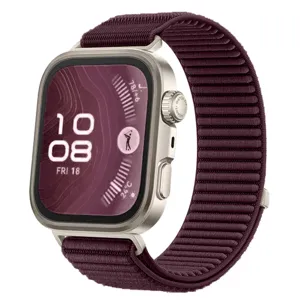 Donkerpaarse nylon loop horlogeband vervanging compatibel met Huawei Fit smartwatches.