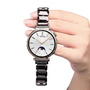Metal watch strap for Huawei GT5 Watch 4, elegant sugar cube metal band with clasp.
