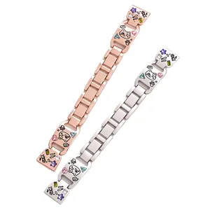 Metal watch band compatible with Apple Watch, women luxury zircon rhinestone jewelry strap.