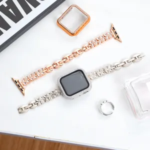Cinturino per orologio in metallo catena di grano e custodia compatibili Apple Watch chic.