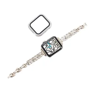 Cinturino a catena in metallo con foglie di grano in acciaio inossidabile e strass per Apple Watch.