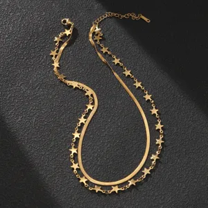 Roestvrij Staal Dubbellaags Ster Slangenketting Halsketting Minimalistische Lichte Luxe Gelaagde Veelzijdige Sleutelbeinketting