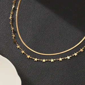 Dubbellaagse roestvrijstalen ster visgraat ketting minimalistische gouden sleutelbeinketting