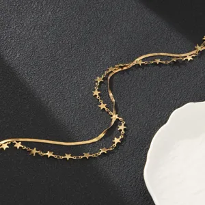 Roestvrij Staal Dubbele Laag Ster Slangenbot Ketting Minimalistisch Luxe Sleutelbeen Ketting