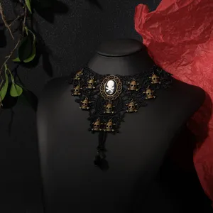 Vintage Gothische Totenkopf Spitzen Choker Halskette, dunkler Punk Party Schmuck für Damen.
