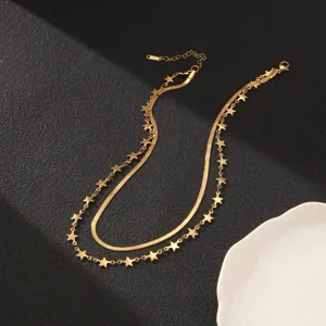 RVS dubbellaagse ster slangenketting ketting minimalistische goudkleurige sieraden mooi
