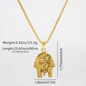 Distressed stainless steel 3D Pharaoh head pendant necklace with exact size specifications.