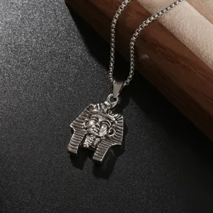 Stainless steel retro Egyptian pharaoh head pendant necklace for men vintage jewelry daily wear