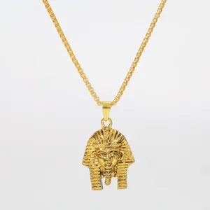 Men stainless steel retro gold Egyptian pharaoh pendant necklace fashion jewelry accessory