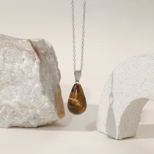 Roestvrij staal natuursteen druppel hanger halsketting zilver genezing verstelbare ketting