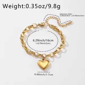 Bracciale a catena in acciaio inossidabile con ciondolo a cuore liscio, regolabile donna.