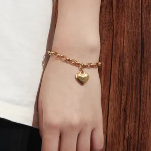 Bracciale in acciaio inossidabile con ciondolo a cuore catena spessa elegante gioiello polso