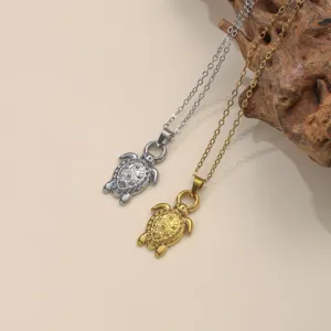 Edelstahl geprägte Meeresschildkröte Anhänger Halskette in Gold und Silber, Meer Schmuck.