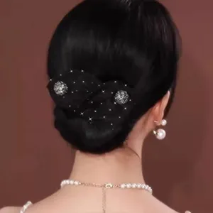 Mesh Rhinestone Hair Bun Maker Lazy Hair Styling Tool Elegant Tulle Hair Accessories For Women Girls Hair Styling Clip