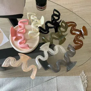 Large jelly wave transparent hair claw clip set, trendy minimalist design for thick hair styling.