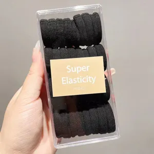 Black hair ties elastic hair bands set in clear storage box for women daily styling