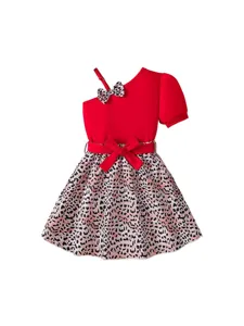 Completo bambina con top rosso monospalla e gonna leopardata