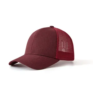 Gorra trucker de malla granate con visera curva clásica gorra de béisbol en blanco