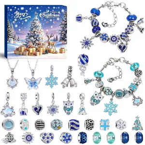 Christmas Advent Calendar DIY Beaded Bracelet Necklace Blind Box Gift Box Alloy Jewelry Set For Kids Girls