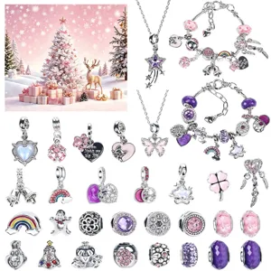 Set di Gioielli con Perline in Lega e Strass per Scatola Regalo Calendario dell'Avvento Braccialetto con ciondoli fai da te per Bambini Compleanno Natale