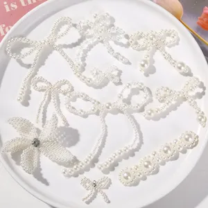 Japanese Sweet Artificial Pearl Bow Flower DIY Handmade Beaded Hair Clip Accessory Material Wholesale