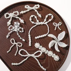 Imitation pearl bow flower DIY handmade beaded hair clips earrings craft materials wholesale