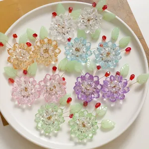 Handmade crystal flower bead hair clips DIY material accessories set in multiple colors.