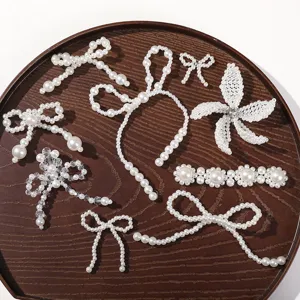 Handmade pearl bow hair clips DIY beaded accessories set for chic styling and creative crafts.