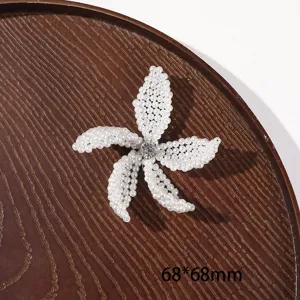 Handmade imitation pearl flower beading detail, crystal rhinestone center, DIY accessory part.