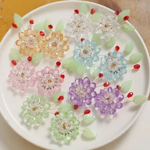 Detail view of handmade crystal flower hair accessory DIY jewelry making materials.
