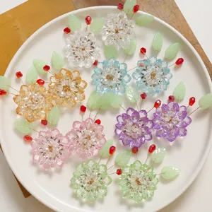 Handmade crystal flower hair clips earrings DIY material colorful beaded floral craft