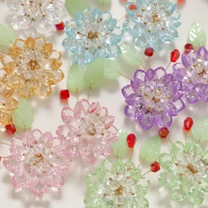 Crystal bead flower lotus DIY jewelry accessory material detail view, colorful style.
