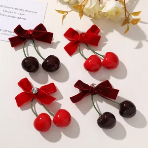 Herfst winter rode fluweel kers strik haarspeld schattige haaraccessoires voor vrouwen