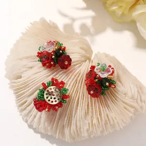 Christmas red beaded flower DIY jewelry accessories for festive holiday earrings making.
