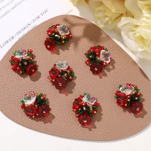 Christmas red beaded flower clusters DIY jewelry accessories for earrings and hair clips
