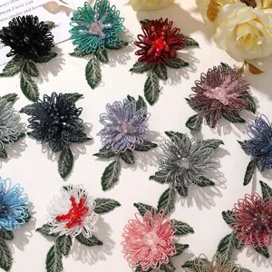 Fiori ricamati con perline di cristallo toppe fai da te abbigliamento accessori