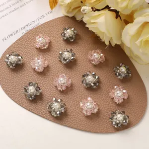 Handmade crystal pearl flower detail shot for diy jewelry making and hair accessories.