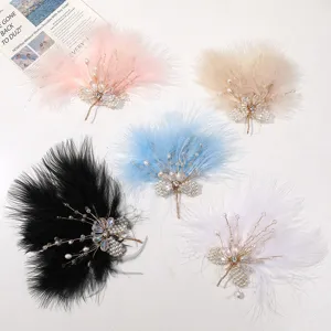 Handmade Feather Butterfly Hair Clip Crystal Artificial Pearl Hair Accessories Traditional Chinese Hanfu Hairpin Jewelry