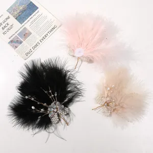Handmade feather hair clips with crystal pearls, ancient style DIY hair accessories material.