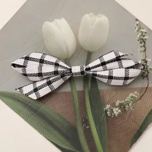 Chic black and white plaid fabric bow hair accessory DIY bowknot craft decoration