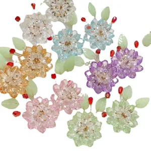 Handmade crystal beaded lotus flowers diy hair accessories craft materials colorful petals.