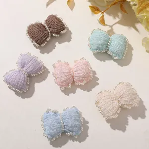 Cute Knitted Woolen Bowknot Hair Clip Handmade Pearl Edged Hair Accessories DIY Garment Trims For Women Girls