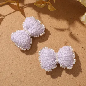 Cute knitted pearl bow hair clip sweet hair accessory stylish side clip for women girls