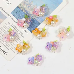 Handmade colorful resin beaded flower charms with pearls for DIY earrings hair accessories.